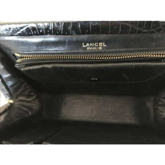 Lancel Navy Crocodile Leather Boxy Hinged Top Bag - Picture 2 of 6